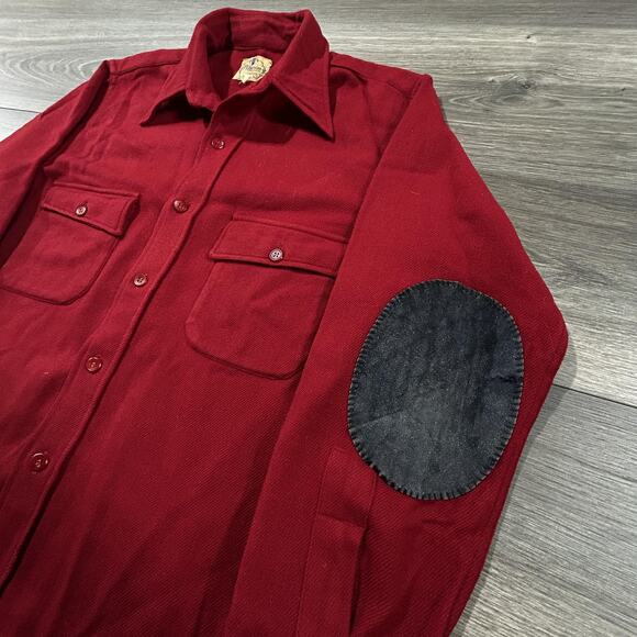 True Vintage 50s Pilgrim Shirt Mens Large Wool Leather Elbow Patch Made in USA - Picture 4 of 7